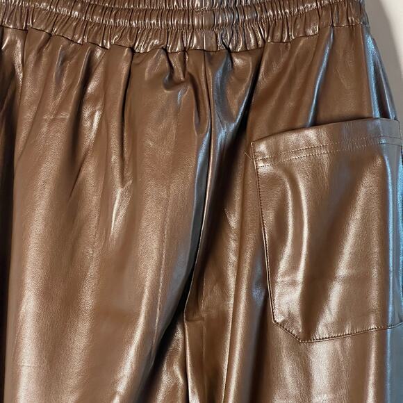 Olivaceous Faux Leather Pull On Elastic Waist Wide Leg Brown Pants‎ Size S - Picture 6 of 6